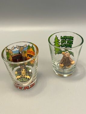 (2) Moose Shot Glasses From Utah & Minnesota Moose On The Loose In Minnesota